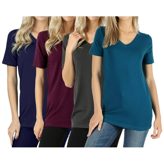 Zenana Women & Plus Size Cotton V-Neck Short Sleeve Casual Basic Tee Shirts