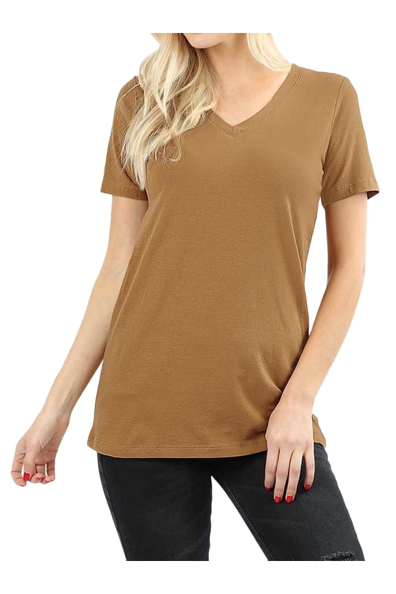 Women & Plus Size Cotton V-Neck Short Sleeve Casual Basic Tee Shirts
