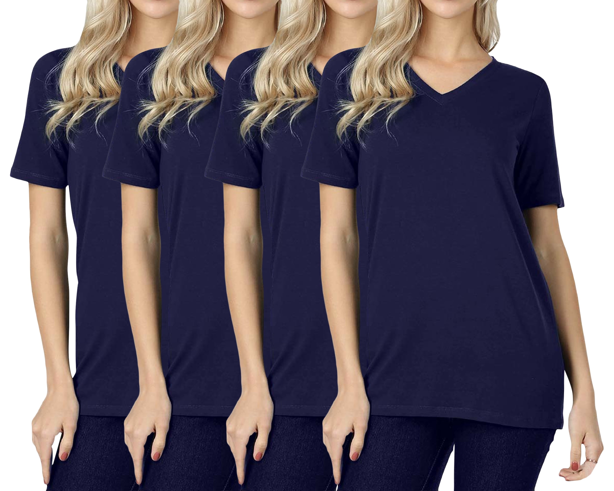 Hiistandd Women's Short Sleeve Basic Tee - 65% Cotton 35% Polyester, Round Neck, Casual Summer Top