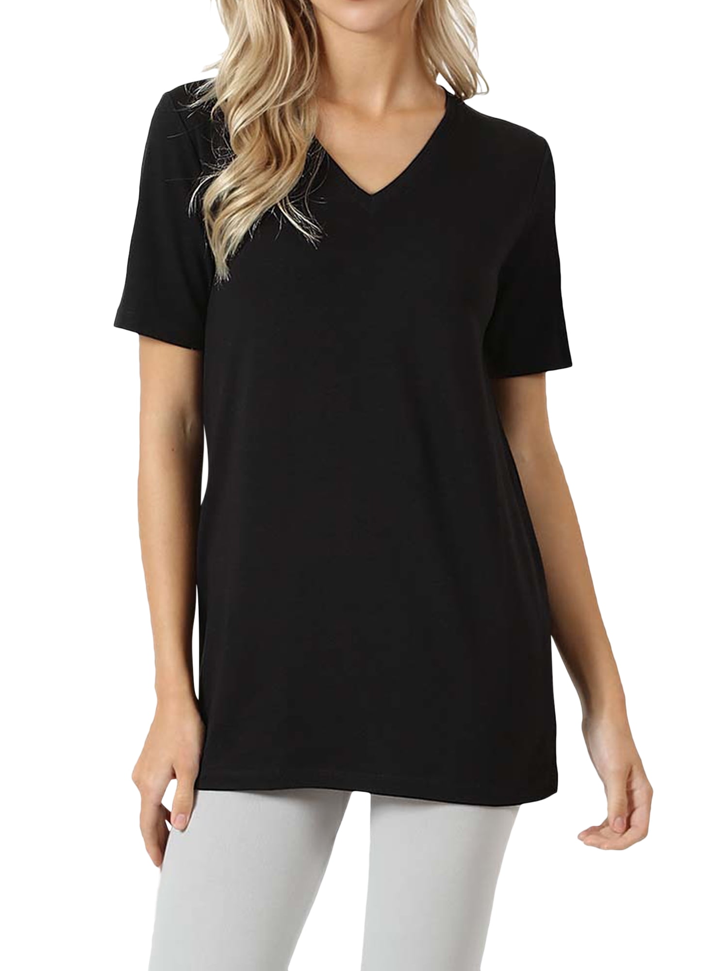 Zenana Women & Plus Size Cotton VNeck Short Sleeve Casual Basic Tee Shirts