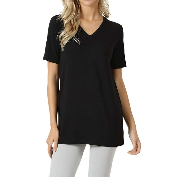 Zenana Women & Plus Size Cotton V-Neck Short Sleeve Casual Basic Tee Shirts