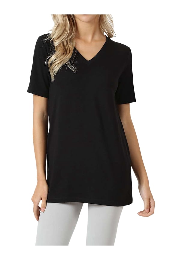Women & Plus Size Cotton V-Neck Short Sleeve Casual Basic Tee Shirts