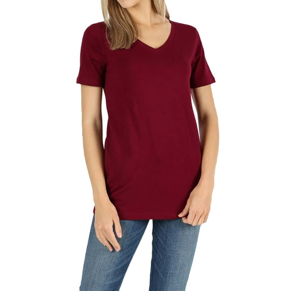 Zenana Women & Plus Size Cotton V-Neck Short Sleeve Casual Basic Tee Shirts