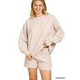 thumbnail image 1 of Zenana Women & Plus Size Ribbed Round Neck Long Sleeve Pullover Tee Shirt & Banded Waist Drawstring Shorts Set, 1 of 7