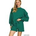 thumbnail image 1 of Zenana Women & Plus Size Ribbed Round Neck Long Sleeve Pullover Tee Shirt & Banded Waist Drawstring Shorts Set, 1 of 8