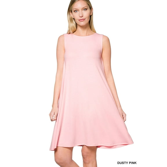 Zenana Women & Plus Sleeveless Jersey Flared Swing Tank Dress with Side Pockets