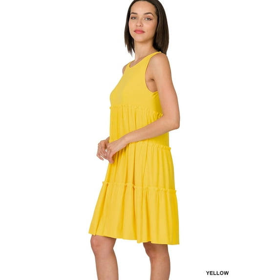 Zenana Women's Plus Size Sleeveless Jersey Ruffle Tiered Knee Length Swing Midi Dress