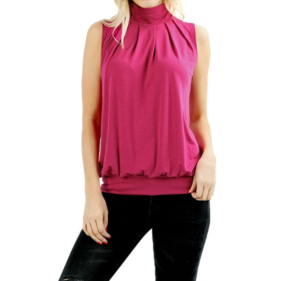 Zenana Women & Plus Sleeveless Mock-TurtleNeck Pleated Top with Waistband
