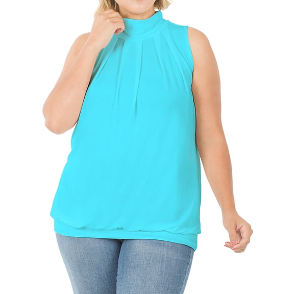 Zenana Women & Plus Sleeveless Mock-TurtleNeck Pleated Top with Waistband