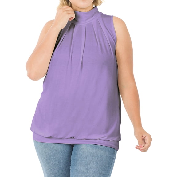 Zenana Women & Plus Sleeveless Mock-TurtleNeck Pleated Top with Waistband