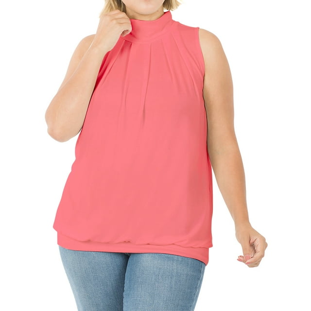Zenana Women & Plus Sleeveless Mock-TurtleNeck Pleated Top with Waistband