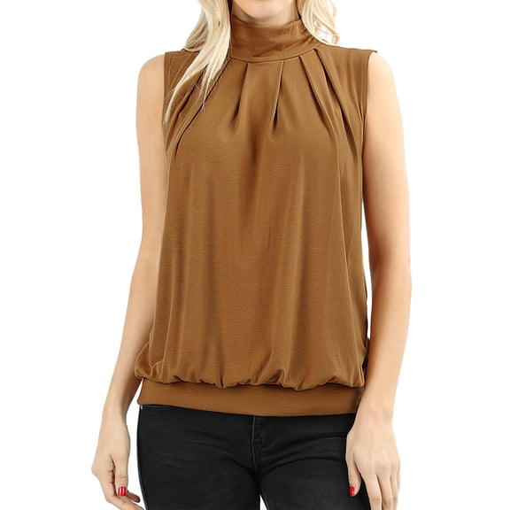 Zenana Women & Plus Sleeveless Mock-TurtleNeck Pleated Top with Waistband