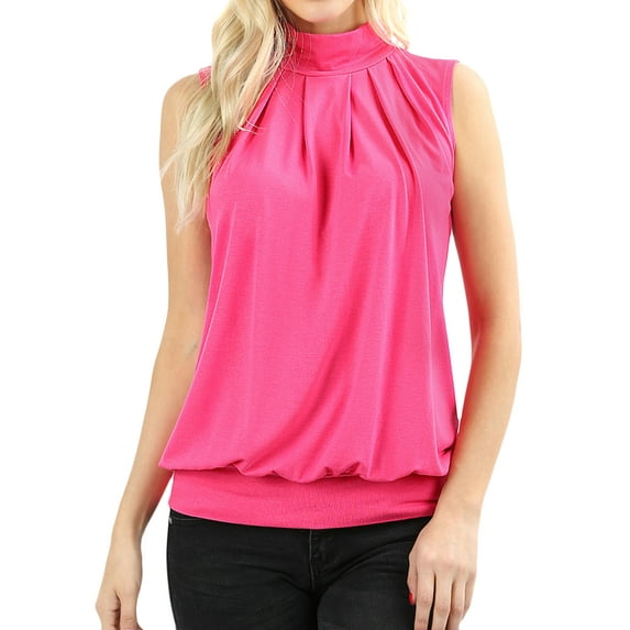 Zenana Women & Plus Sleeveless Mock-TurtleNeck Pleated Top with Waistband