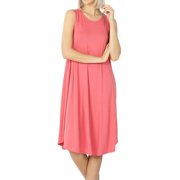 Zenana Women & Plus Sleeveless Round Neck Knee Length Tunic Swing Dress