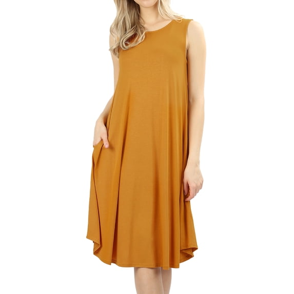 Zenana Women & Plus Sleeveless Round Neck Knee Length Tunic Swing Dress