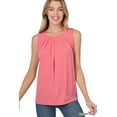 thumbnail image 1 of Zenana Women & Plus Slim Fit Round Neck Sleeveless Front Neck Pleated Blouse Tops w/Keyhole Back, 1 of 5