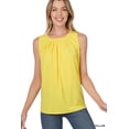 thumbnail image 1 of Zenana Women & Plus Slim Fit Round Neck Sleeveless Front Neck Pleated Blouse Tops w/Keyhole Back, 1 of 3