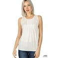 thumbnail image 1 of Zenana Women & Plus Slim Fit Round Neck Sleeveless Front Neck Pleated Blouse Tops w/Keyhole Back, 1 of 5