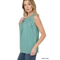 thumbnail image 1 of Zenana Women & Plus Slim Fit Round Neck Sleeveless Front Neck Pleated Blouse Tops w/Keyhole Back, 1 of 5