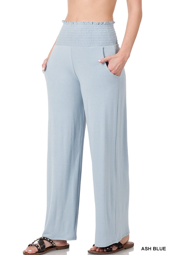 Women & Plus Smocked Wide Waistband Flared Bottom Casual Lounge Gaucho Pants