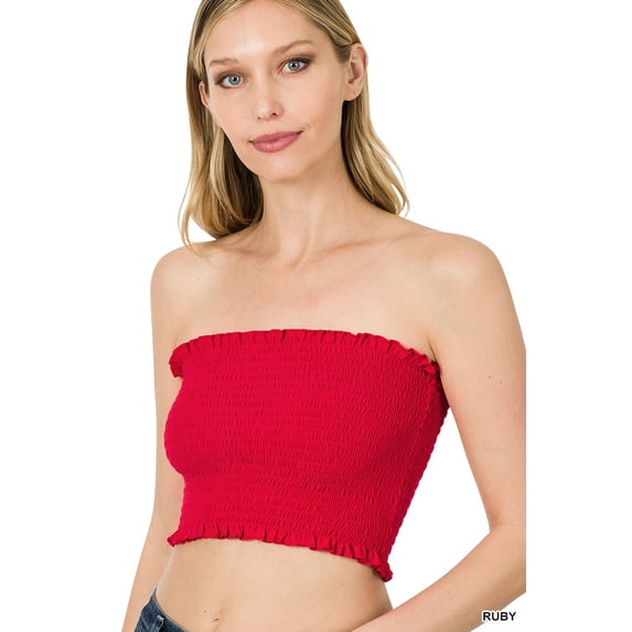 Zenana Women & Plus Strapless Ruched Smocked Tube Bandeau Bra Top