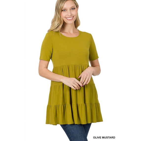 Zenana Women & Plus Summer Casual Short Sleeve Tiered Ruffle Tunic Peplum Tank Top
