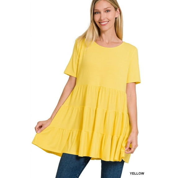 Zenana Women & Plus Summer Casual Short Sleeve Tiered Ruffle Tunic Peplum Tank Top