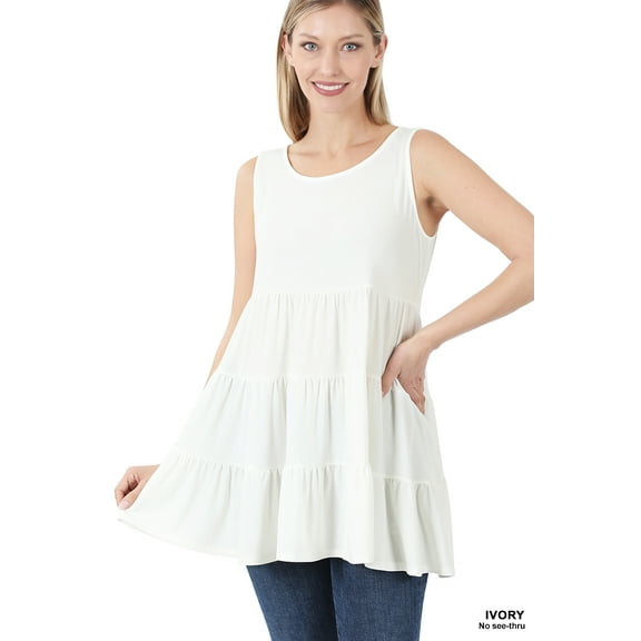 Zenana Women & Plus Summer Casual Sleeveless Tiered Ruffle Tunic Peplum Tank Top