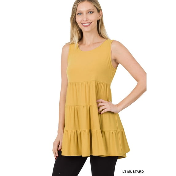 Zenana Women & Plus Summer Casual Sleeveless Tiered Ruffle Tunic Peplum Tank Top
