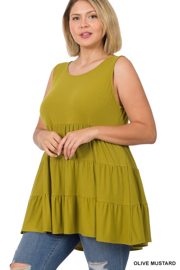 Women & Plus Summer Casual Sleeveless Tiered Ruffle Tunic Peplum Tank Top