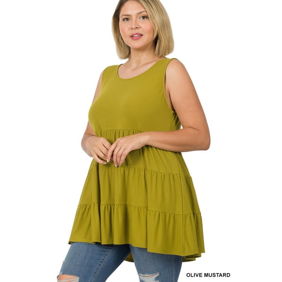 Zenana Women & Plus Summer Casual Sleeveless Tiered Ruffle Tunic Peplum Tank Top