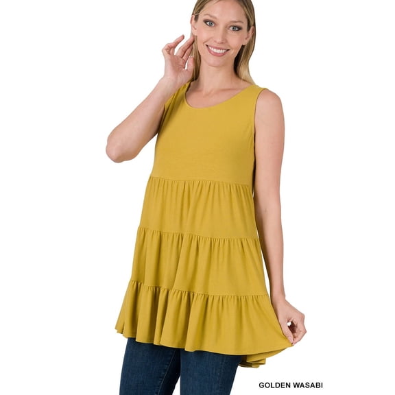 Zenana Women & Plus Summer Casual Sleeveless Tiered Ruffle Tunic Peplum Tank Top