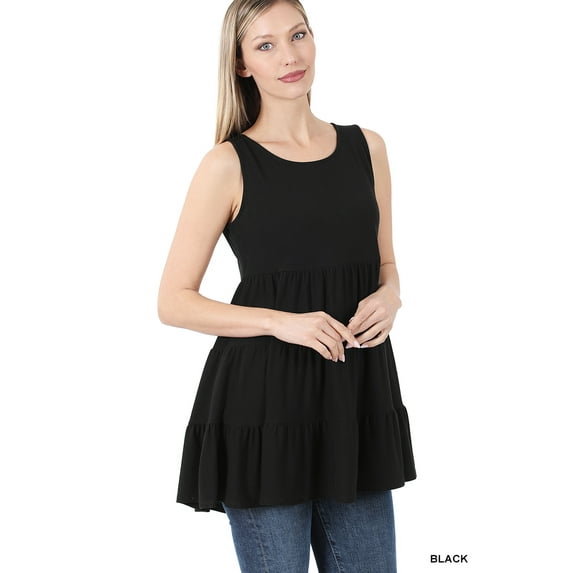 Zenana Women & Plus Summer Casual Sleeveless Tiered Ruffle Tunic Peplum Tank Top