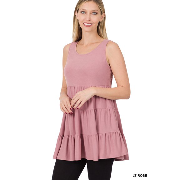 Zenana Women & Plus Summer Casual Sleeveless Tiered Ruffle Tunic Peplum Tank Top