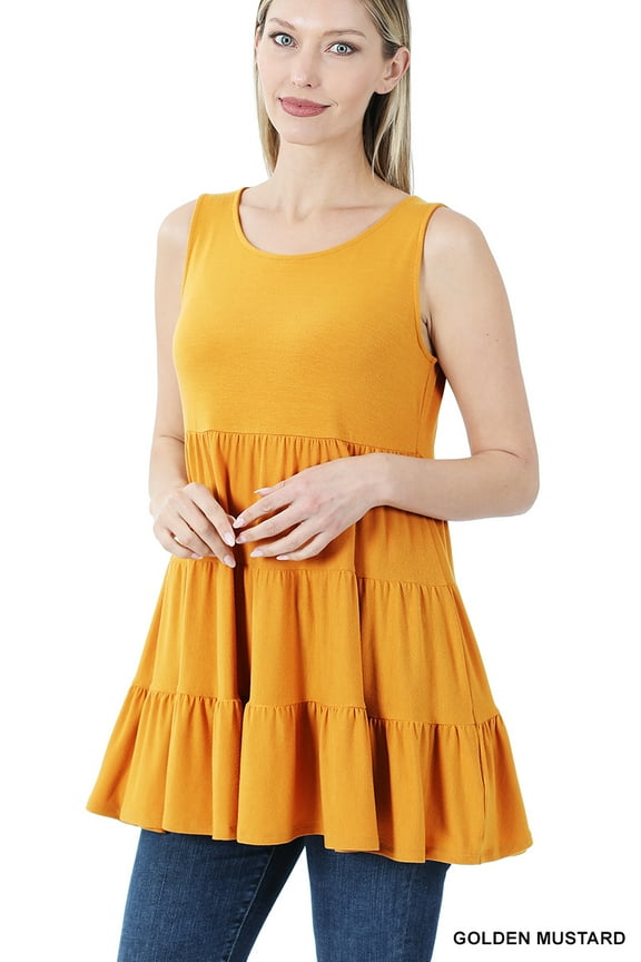 Women & Plus Summer Casual Sleeveless Tiered Ruffle Tunic Peplum Tank Top