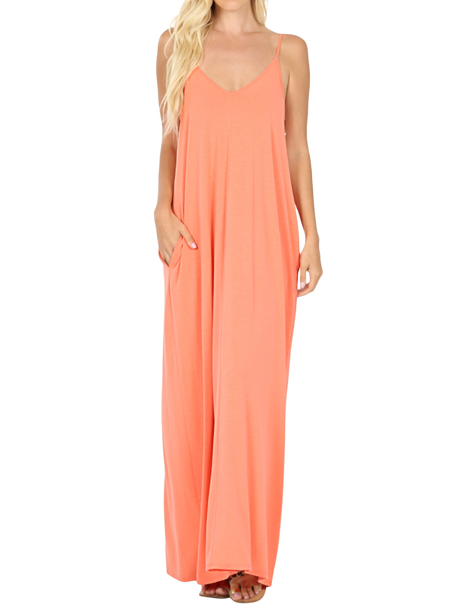 Scoop Neck Cotton Linen Maxi Beach Cami Dress main image 0