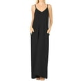 thumbnail image 1 of Zenana Women & Plus V-Neck Draped Jersey Beach Summer Cami Long Maxi Dress with Side Pockets, 1 of 5