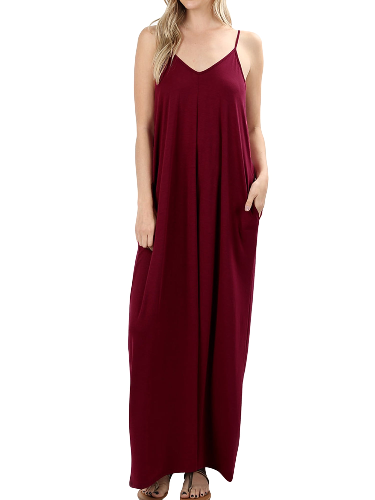 Zenana Woven Crinkle Cami Maxi Dress with Side Pockets main image 1