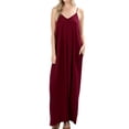 thumbnail image 1 of Zenana Women & Plus V-Neck Draped Jersey Beach Summer Cami Long Maxi Dress with Side Pockets, 1 of 5