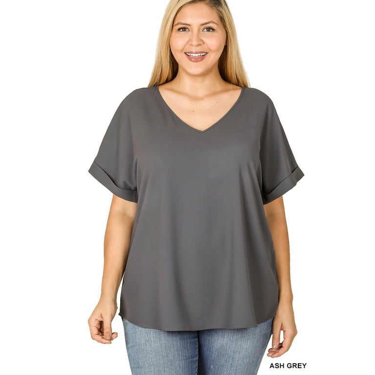 V-Neck Rolled Sleeve Blouse V-Neck Rolled Sleeve Blouse