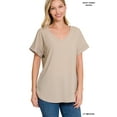 thumbnail image 1 of Zenana Women & Plus V-Neck Heavy Dobby Boat Neck Rolled Short Sleeve Blouse Top, 1 of 2