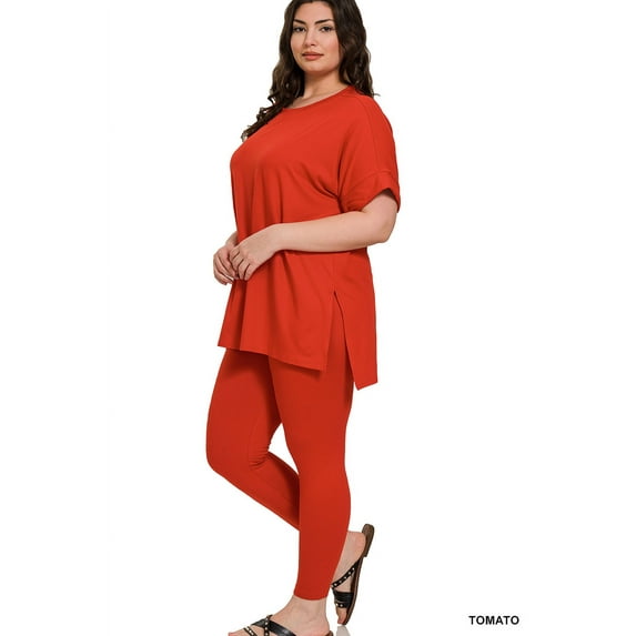 Zenana Women & Plus V-Neck Short Sleeve & Leggings Comfy Loungewear Activewear Set