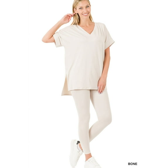 Zenana Women's V-Neck Short Sleeve & Leggings Comfy Loungewear Activewear Set