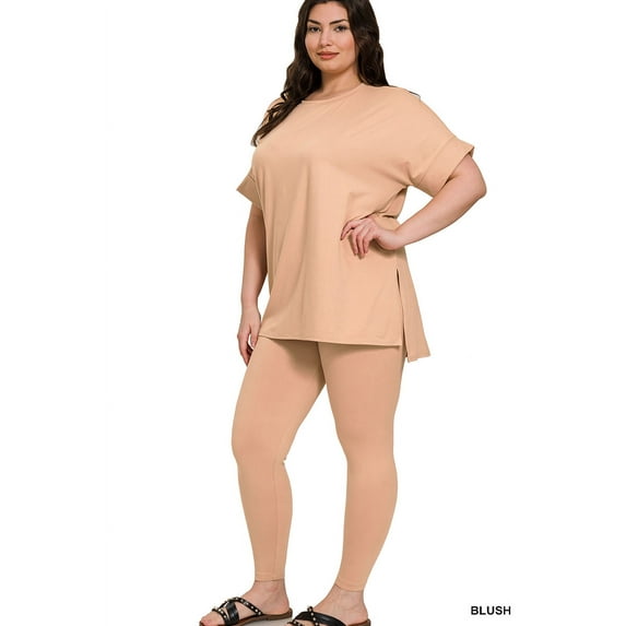 Zenana Women & Plus V-Neck Short Sleeve & Leggings Comfy Loungewear Activewear Set