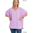 thumbnail image 1 of Zenana Women & Plus V Neck Woven Airflow Dolman Short Sleeve Blouse Top with Front Pocket, 1 of 3