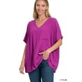 thumbnail image 1 of Zenana Women & Plus V Neck Woven Airflow Dolman Short Sleeve Blouse Top with Front Pocket, 1 of 4
