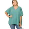 thumbnail image 1 of Zenana Women & Plus V Neck Woven Airflow Dolman Short Sleeve Blouse Top with Front Pocket, 1 of 1