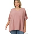 thumbnail image 1 of Zenana Women & Plus V Neck Woven Airflow Dolman Short Sleeve Blouse Top with Front Pocket, 1 of 1