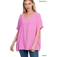 thumbnail image 1 of Zenana Women & Plus V Neck Woven Airflow Dolman Short Sleeve Blouse Top with Front Pocket, 1 of 5