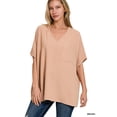 thumbnail image 1 of Zenana Women & Plus V Neck Woven Airflow Dolman Short Sleeve Blouse Top with Front Pocket, 1 of 5